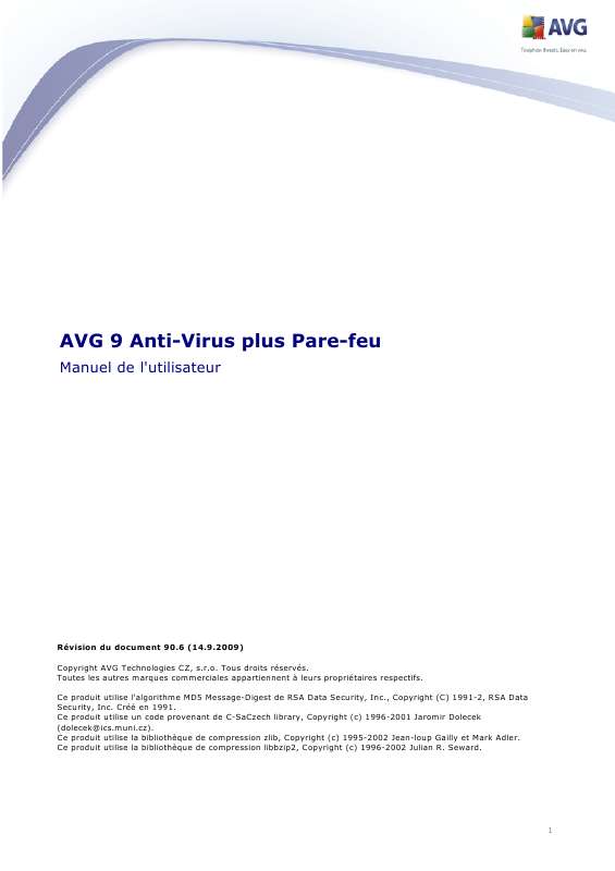 Guide utilisation  AVG AVG 9 ANTI-VIRUS PLUS PARE-FEU  de la marque AVG