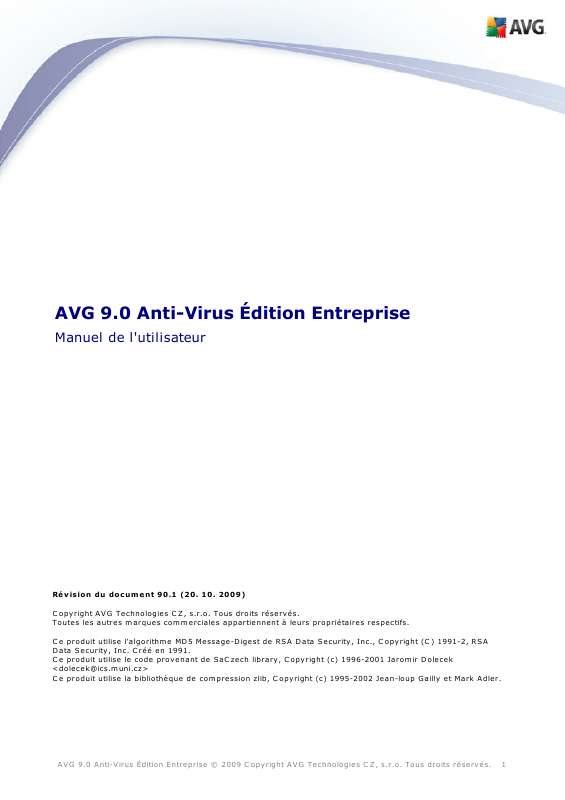 Guide utilisation  AVG AVG 9.0 ANTI-VIRUS EDITION ENTREPRISE  de la marque AVG