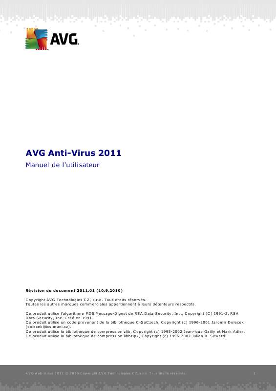 Guide utilisation  AVG ANTI-VIRUS 2011  de la marque AVG