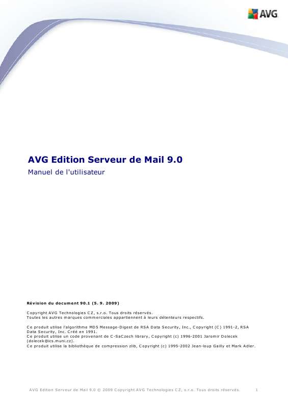Guide utilisation  AVG EDITION SERVEUR DE MAIL 9.0  de la marque AVG
