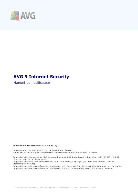 Guide utilisation  AVG INTERNET SECURITY 9.0  de la marque AVG