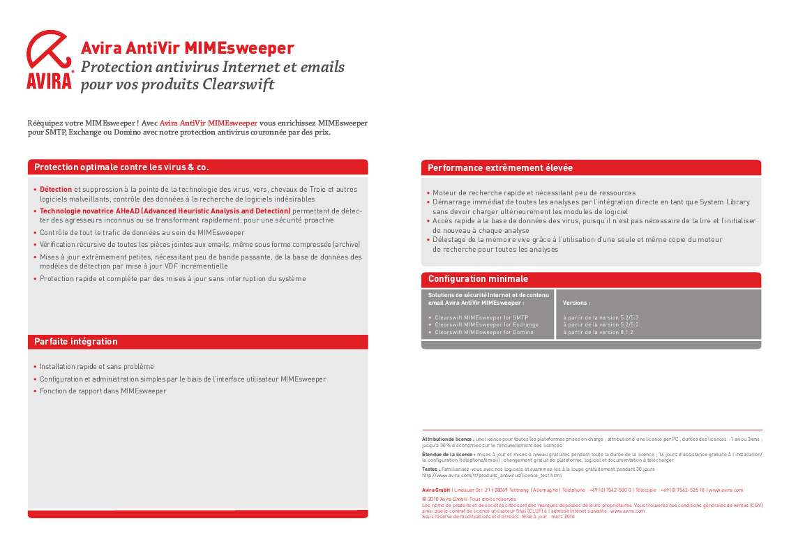 Guide utilisation  AVIRA ANTIVIR MIMESWEEPER  de la marque AVIRA