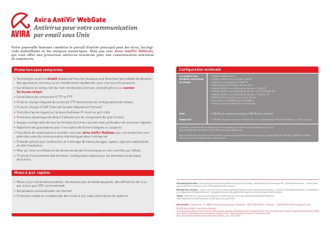 Guide utilisation  AVIRA ANTIVIR WEBGATE  de la marque AVIRA