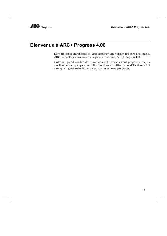 Guide utilisation  ARC TECHNOLOGY ARC+ PROGRESS 4.06  de la marque ARC TECHNOLOGY