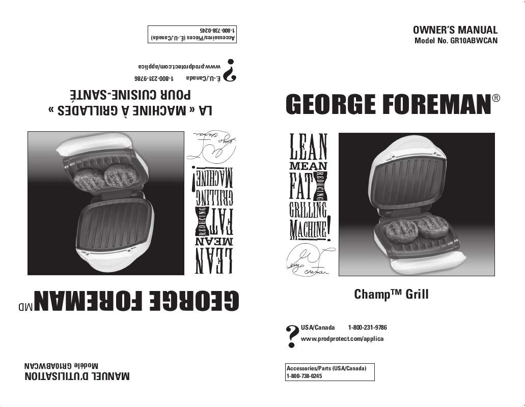 Guide utilisation GEORGE FOREMAN GR10ABWCANUC  de la marque GEORGE FOREMAN