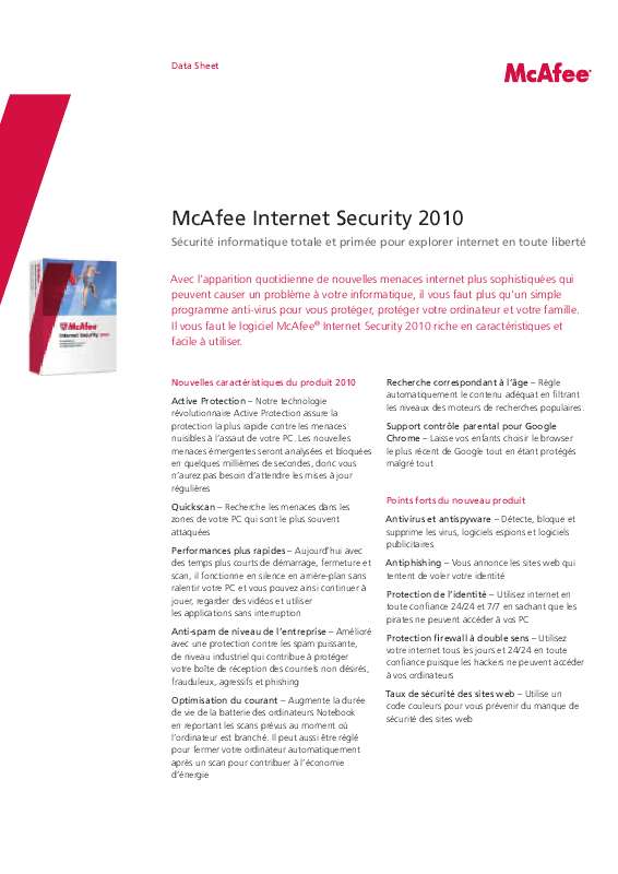 Guide utilisation  MCAFEE INTERNET SECURITY 2010  de la marque MCAFEE