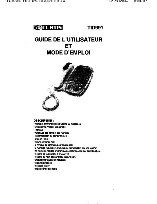 Guide utilisation  CURTIS TID991  de la marque CURTIS