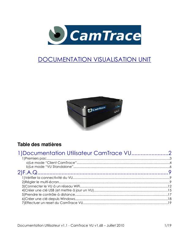 Guide utilisation  CAMTRACE VU V1.68  de la marque CAMTRACE