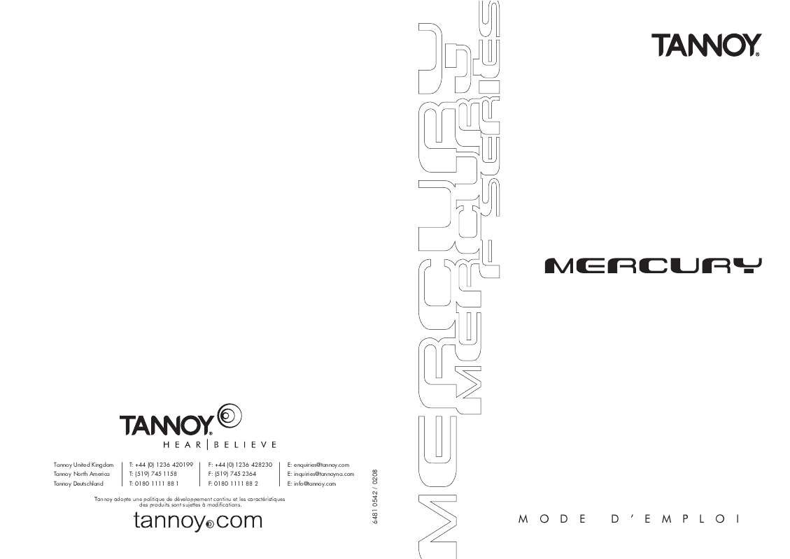 Guide utilisation TANNOY MERCURY  de la marque TANNOY