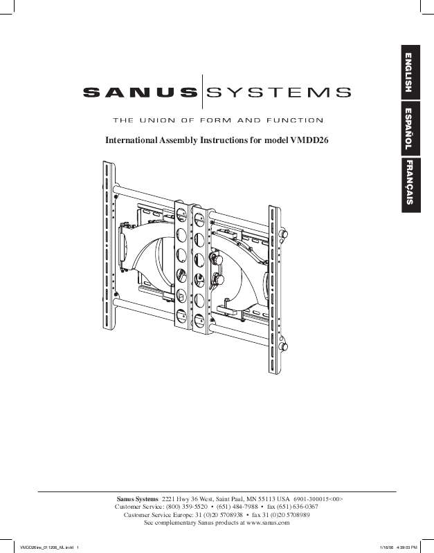Guide utilisation  SANUS VISIONMOUNT FLAT PANEL WALL MOUNT-VMDD26  de la marque SANUS