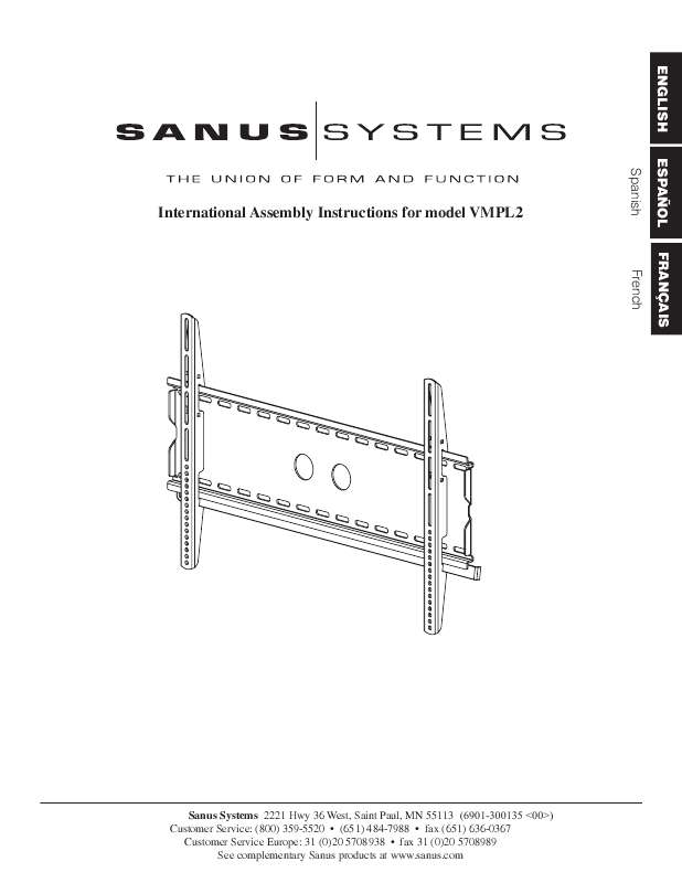 Guide utilisation  SANUS VISIONMOUNT FLAT PANEL WALL MOUNT-VMPL2  de la marque SANUS