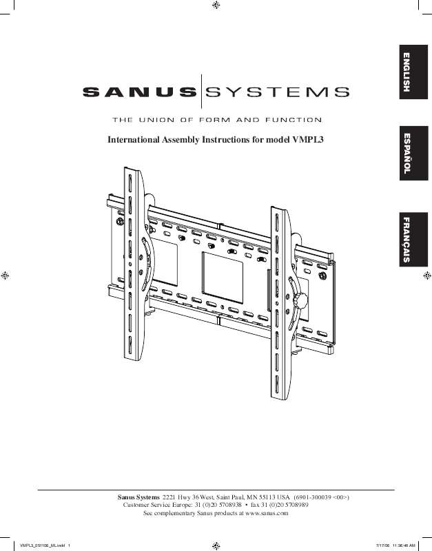 Guide utilisation  SANUS VISIONMOUNT FLAT PANEL WALL MOUNT-VMPL3  de la marque SANUS