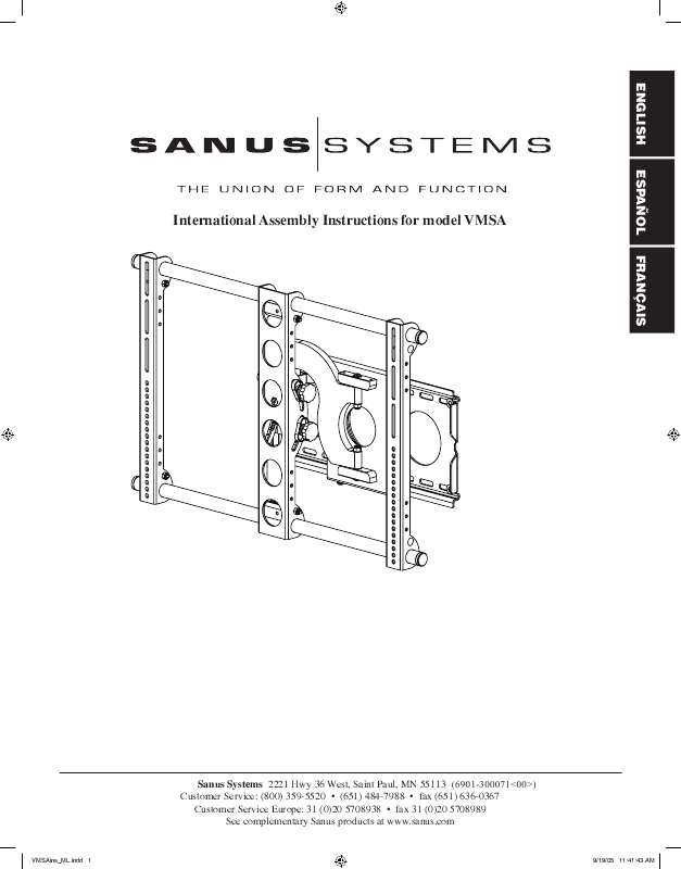 Guide utilisation  SANUS VISIONMOUNT FLAT PANEL WALL MOUNT-VMSA  de la marque SANUS