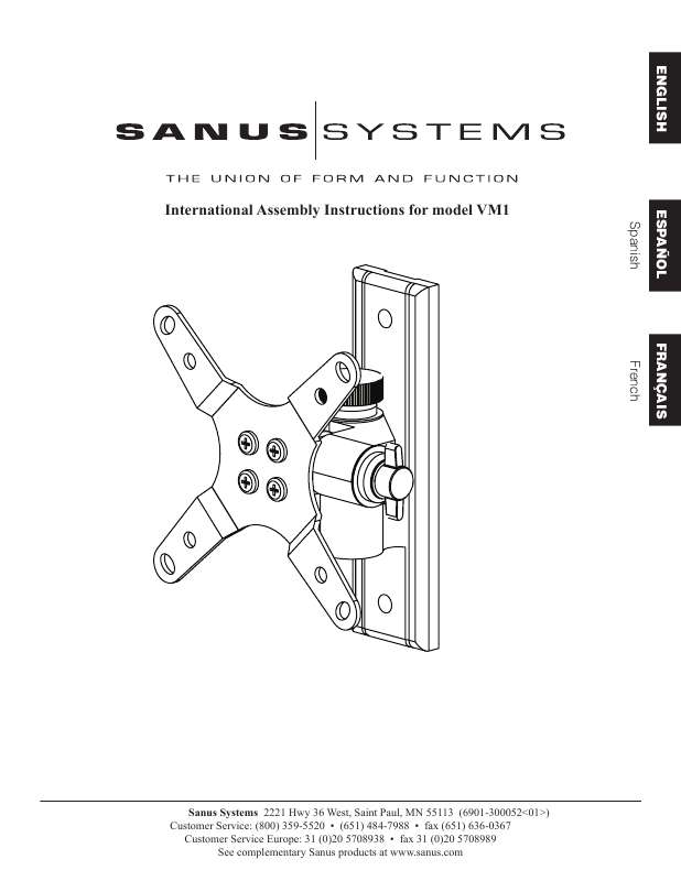 Guide utilisation  SANUS VISIONMOUNT LCD WALL MOUNT-VM1  de la marque SANUS