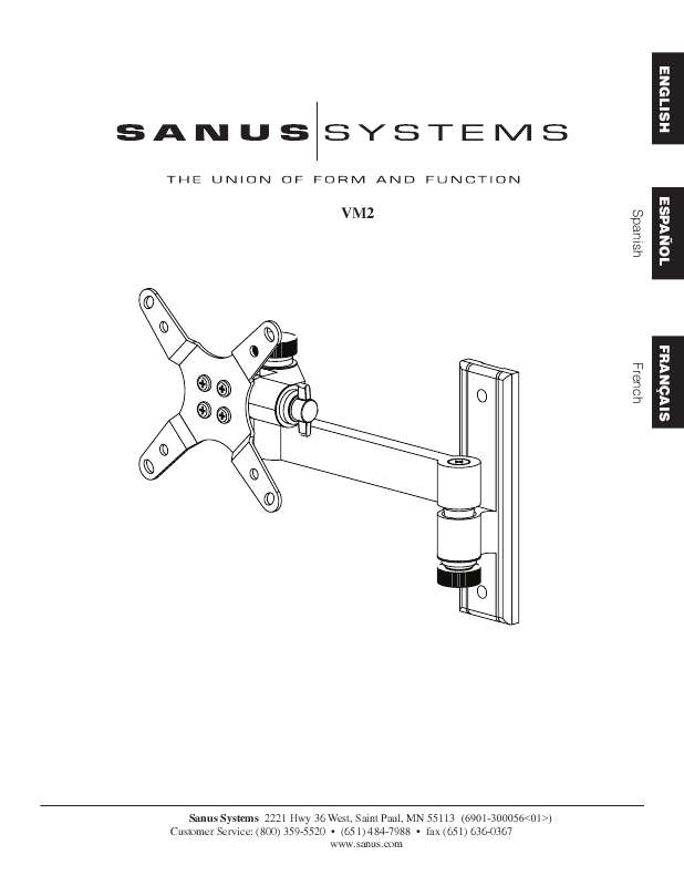 Guide utilisation  SANUS VISIONMOUNT LCD WALL MOUNT-VM2  de la marque SANUS