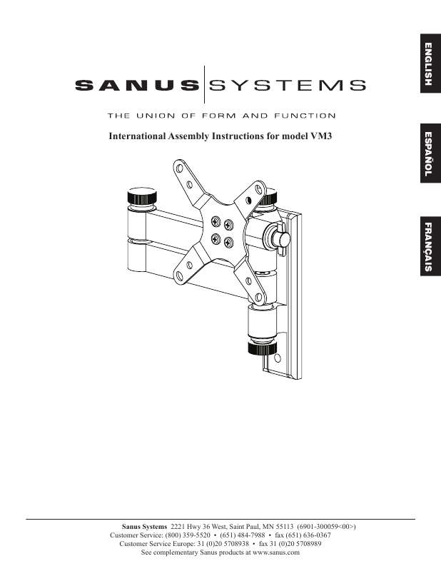 Guide utilisation  SANUS VISIONMOUNT LCD WALL MOUNT-VM3  de la marque SANUS
