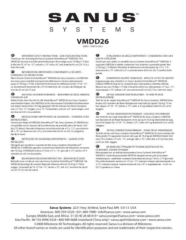 Guide utilisation  SANUS VMDD26  de la marque SANUS