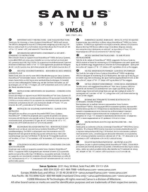 Guide utilisation  SANUS VMSA  de la marque SANUS