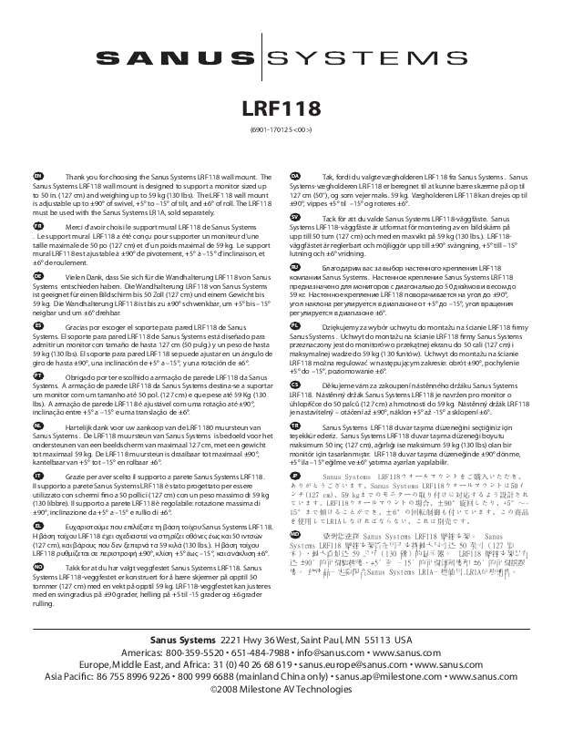 Guide utilisation  SANUS LRF118  de la marque SANUS