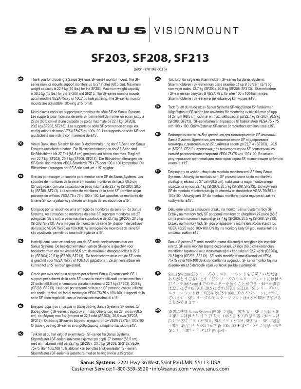 Guide utilisation  SANUS SF203  de la marque SANUS