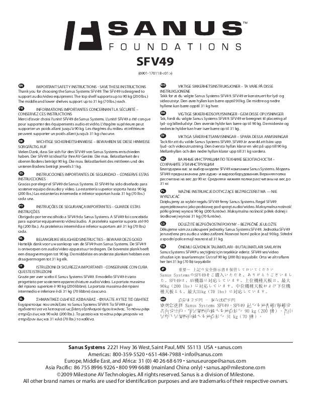 Guide utilisation  SANUS SFV49  de la marque SANUS