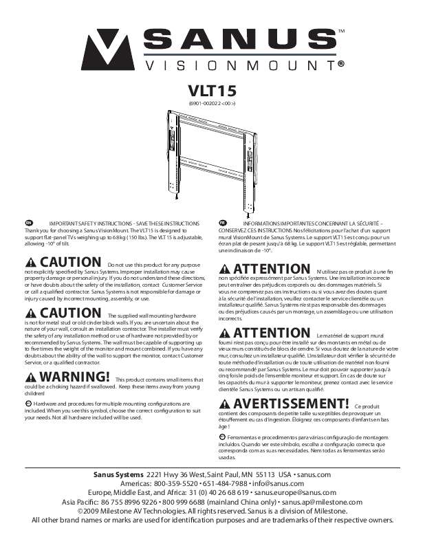 Guide utilisation  SANUS VLT15  de la marque SANUS