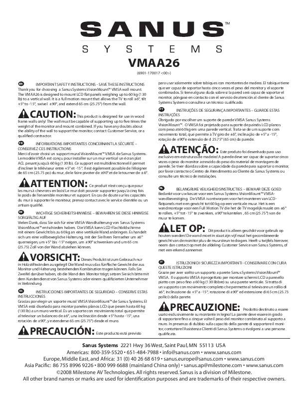 Guide utilisation  SANUS VMAA26  de la marque SANUS
