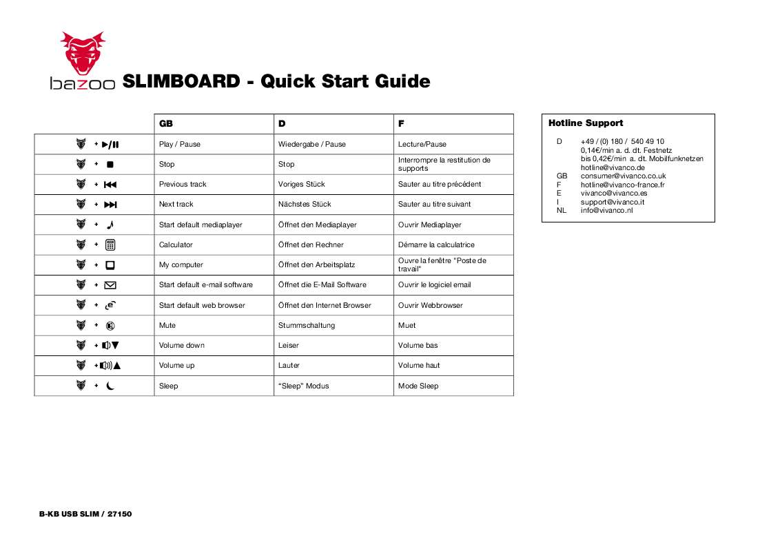 Guide utilisation  BAZOO SLIMBOARD  de la marque BAZOO