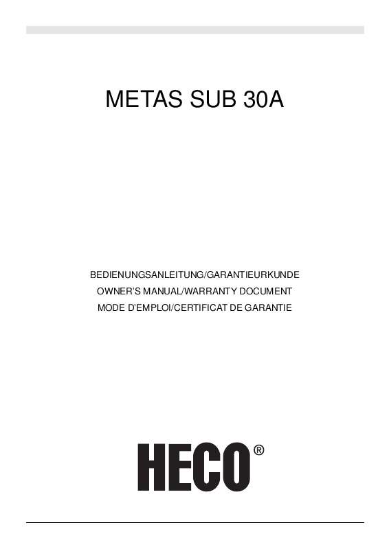 Guide utilisation  HECO METAS SUB 30A  de la marque HECO