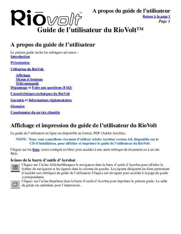 Guide utilisation RIO RIOVOLT SP100  de la marque RIO