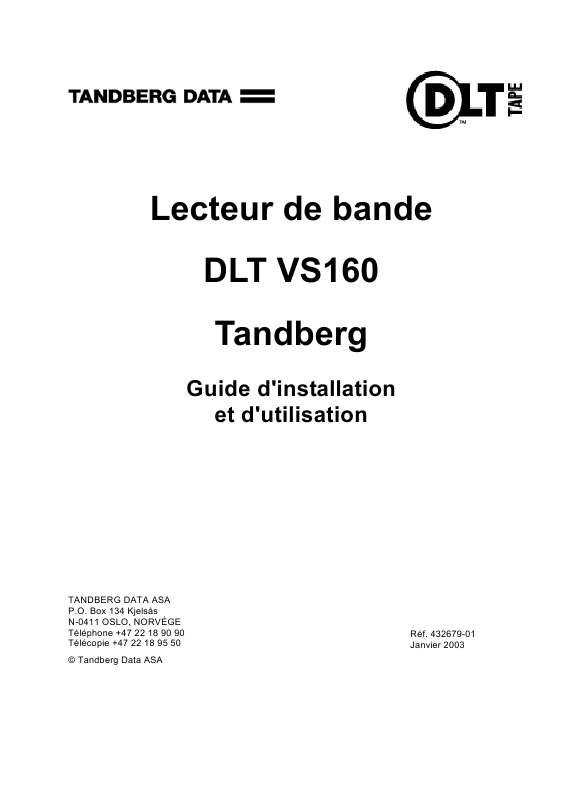 Guide utilisation TANDBERG DLTVS160 INSTALLATION OPERATION  de la marque TANDBERG
