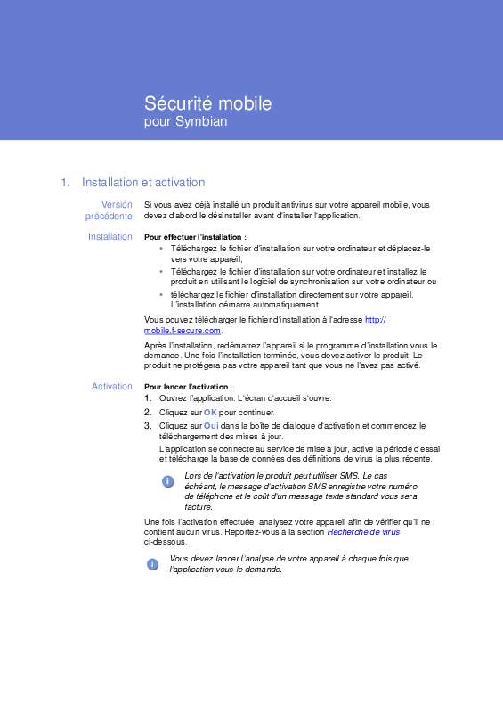 Guide utilisation  F-SECURE MOBILE SECURITY 3.1 FOR SYMBIAN  de la marque F-SECURE