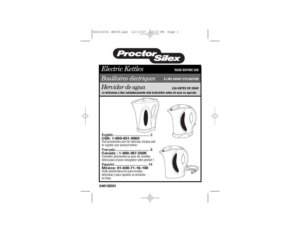 Guide utilisation  PROCTOR SILEX K2070  de la marque PROCTOR SILEX
