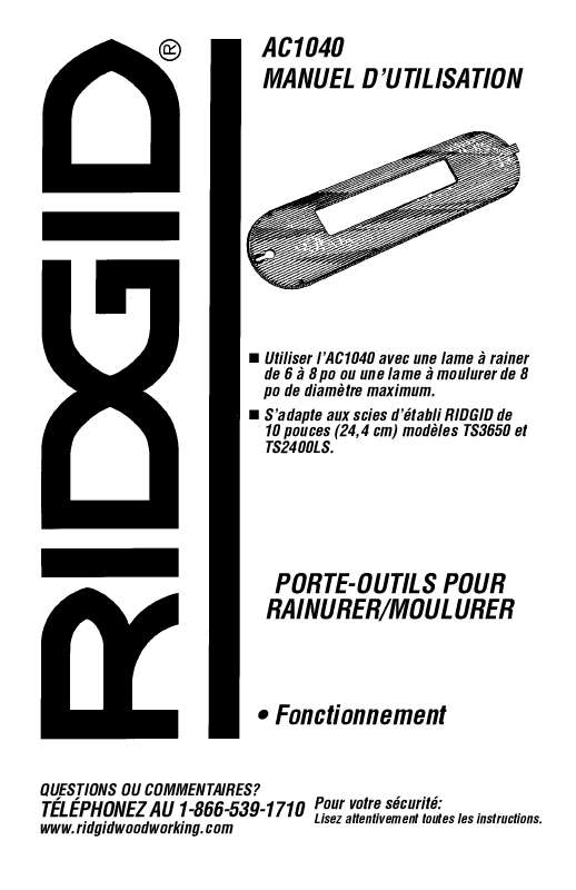 Guide utilisation  RIDGID AC1040  de la marque RIDGID