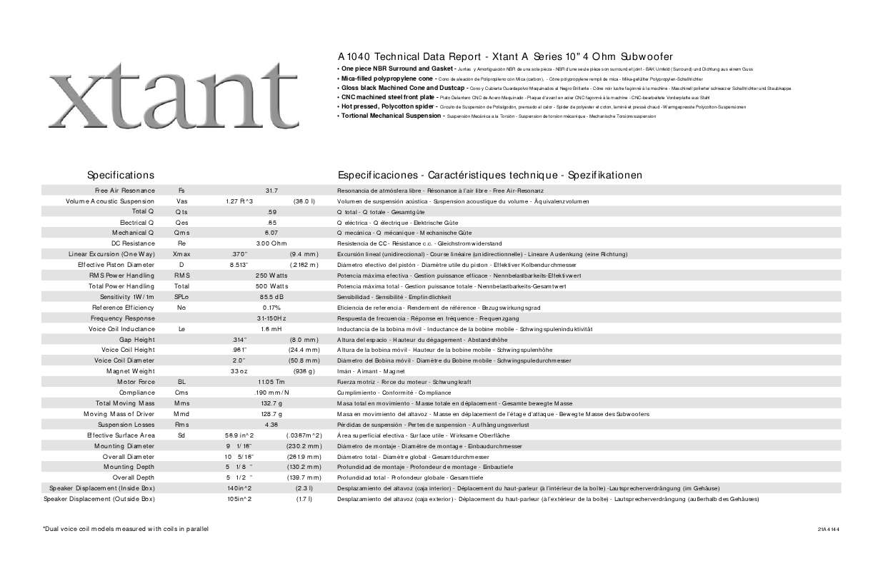 Guide utilisation  XTANT A1040  de la marque XTANT