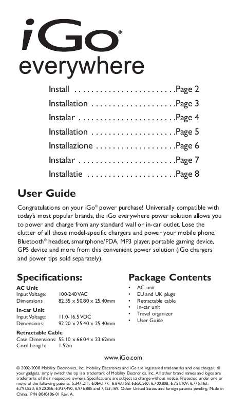 Guide utilisation I-GO EVERYWHERE CHARGER  de la marque I-GO