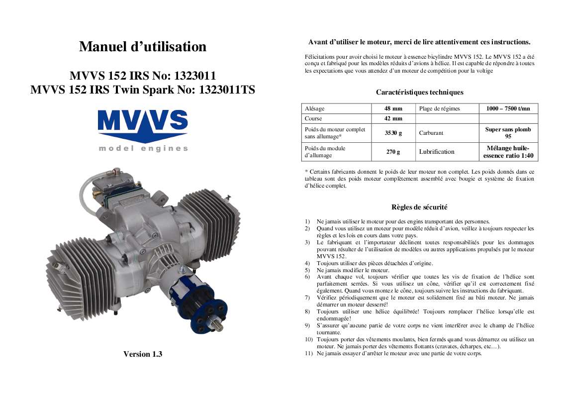 Guide utilisation  MVVS 152 IRS TWIN SPARK  de la marque MVVS