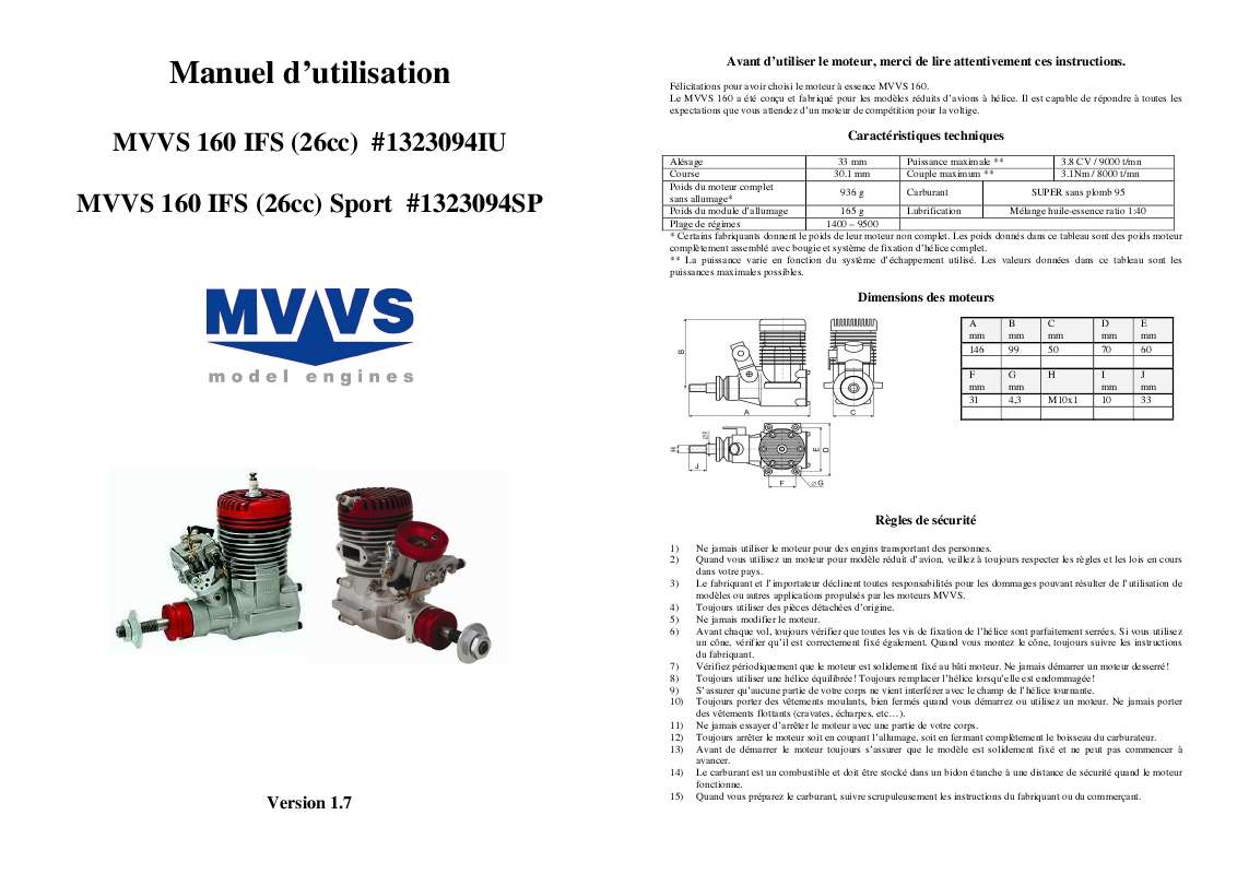 Guide utilisation  MVVS 160 IFS  de la marque MVVS