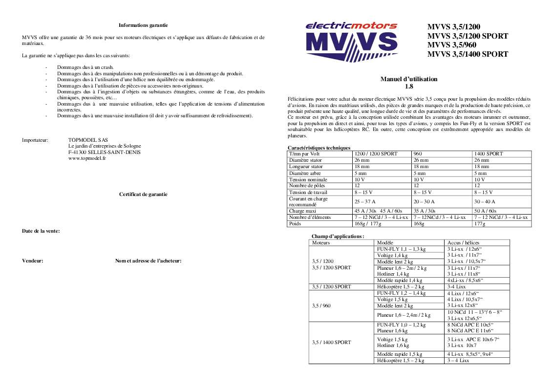 Guide utilisation  MVVS 3.5-1200 SPORT  de la marque MVVS