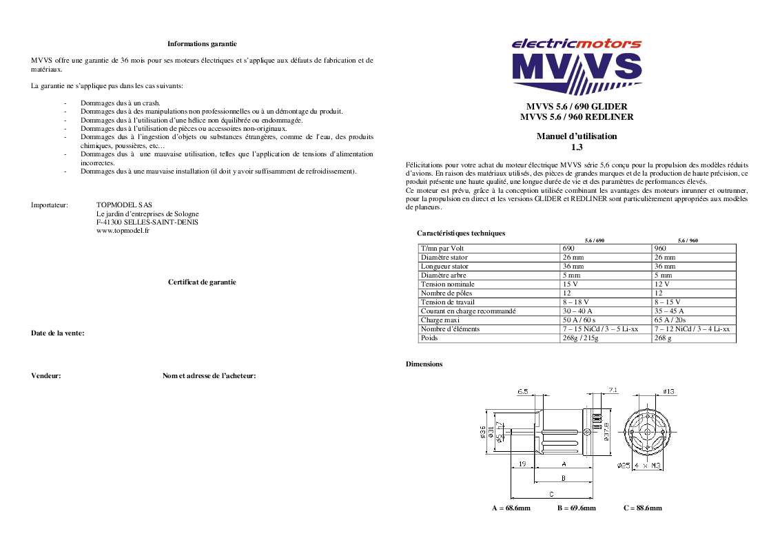 Guide utilisation  MVVS 5.6-690 GLIDER  de la marque MVVS