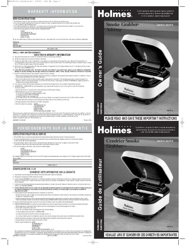 Guide utilisation  HOLMES HAP 75  de la marque HOLMES