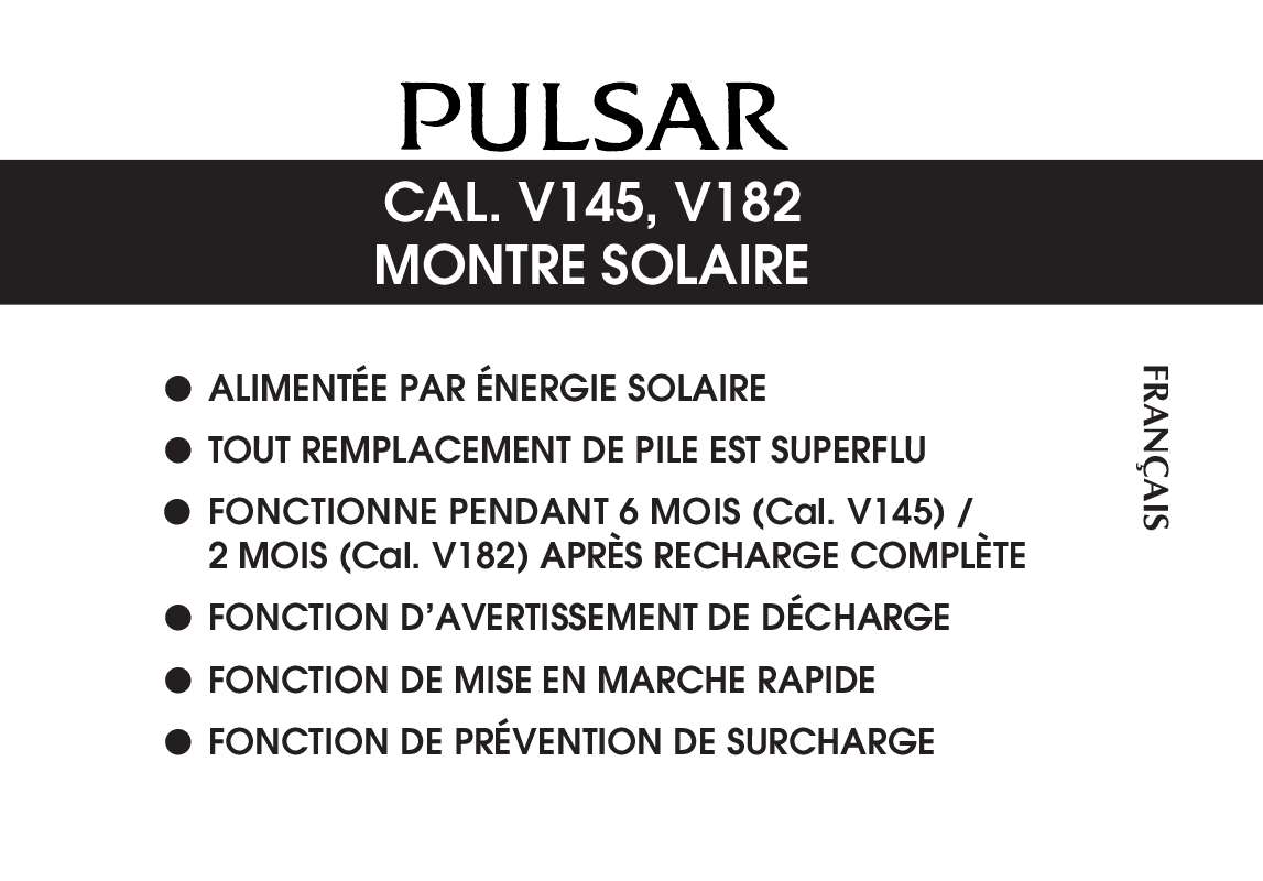Guide utilisation  PULSAR V182  de la marque PULSAR