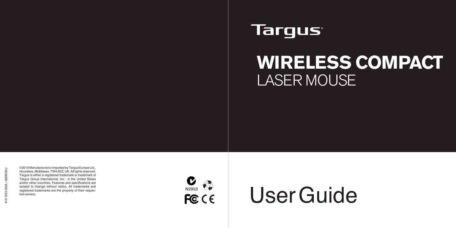 Guide utilisation TARGUS WIRELESS COMPACT LASER MOUSE  de la marque TARGUS
