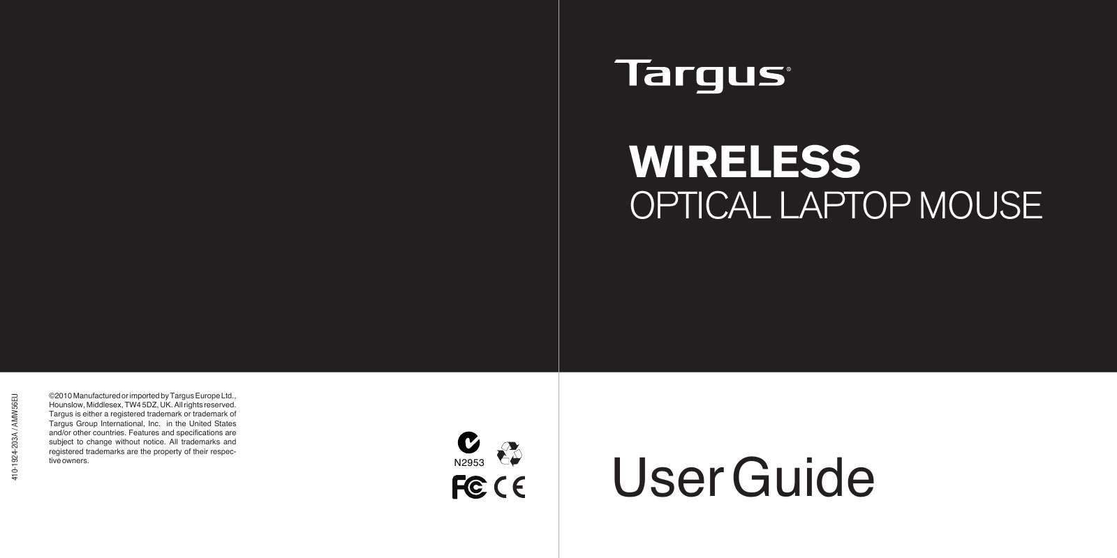 Guide utilisation TARGUS WIRELESS OPTICAL LAPTOP MOUSE  de la marque TARGUS
