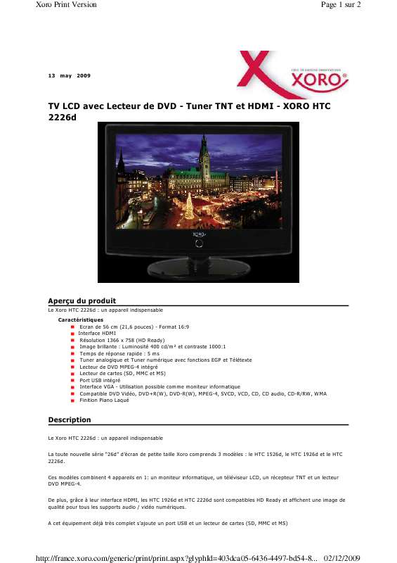 Guide utilisation XORO HTC 2226D  de la marque XORO