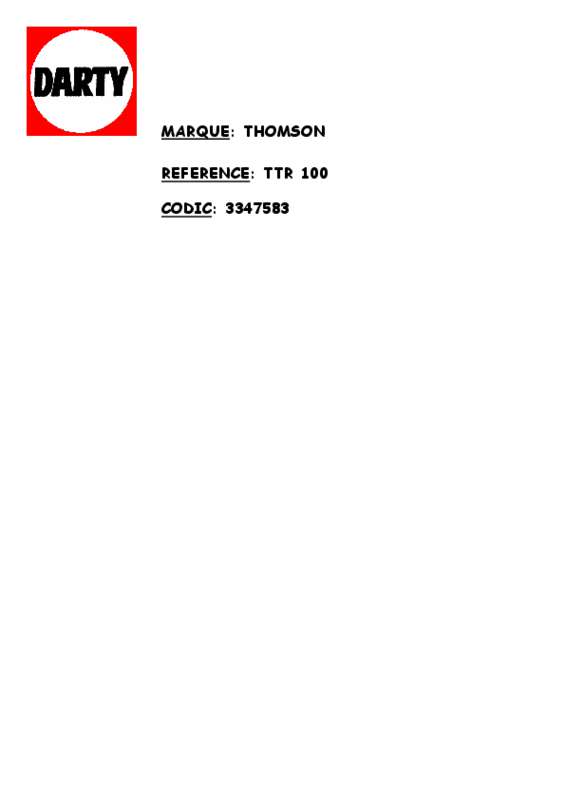 Guide utilisation THOMSON TTR110  de la marque THOMSON