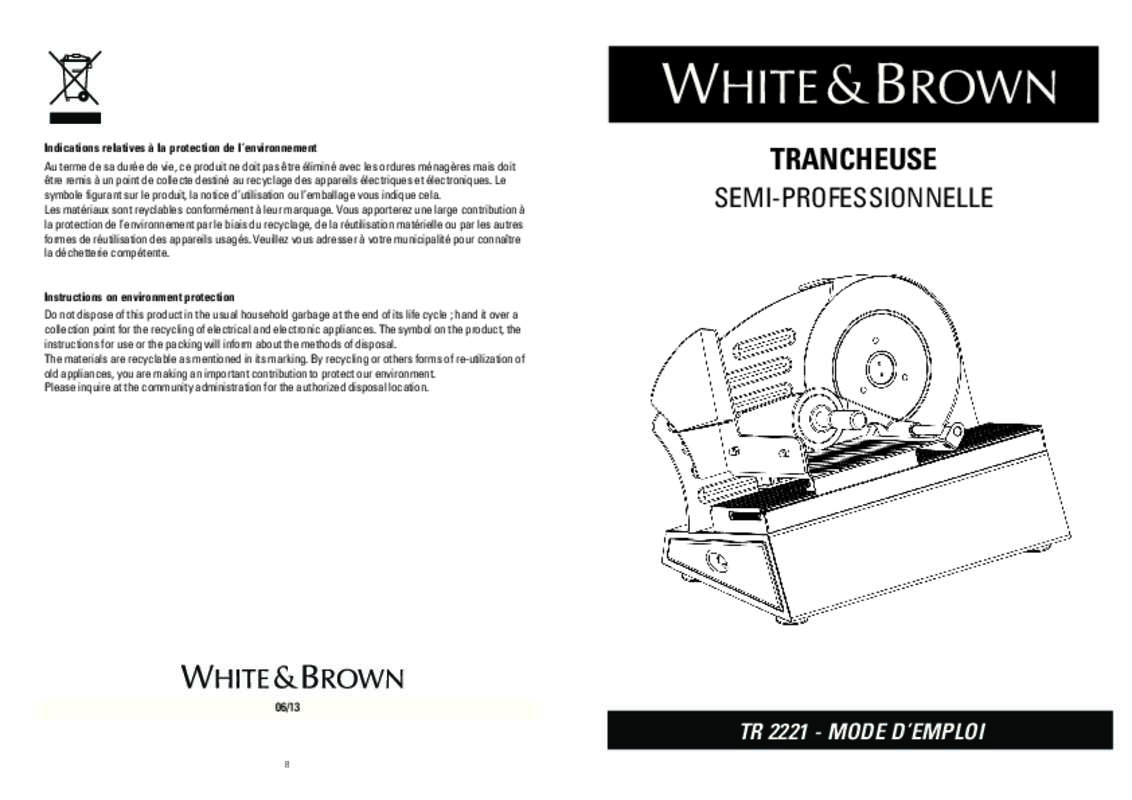 Guide utilisation WHITE BROWN TR 2221 SEMI-PRO de la marque WHITE BROWN