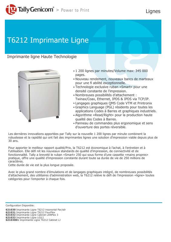 Guide utilisation  TALLYGENICOM T6212  de la marque TALLYGENICOM