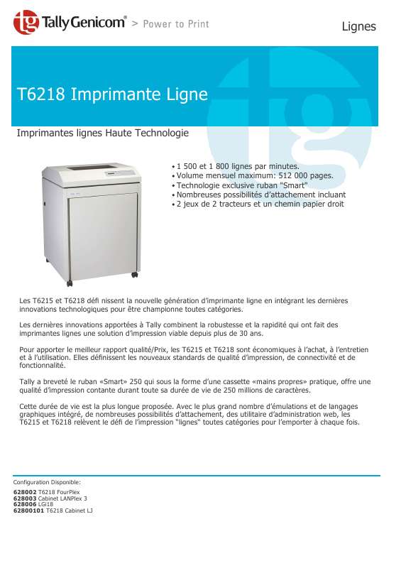 Guide utilisation  TALLYGENICOM T6218  de la marque TALLYGENICOM