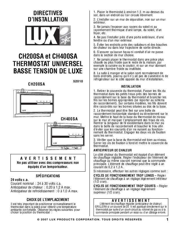 Guide utilisation  LUX CH200SA  de la marque LUX